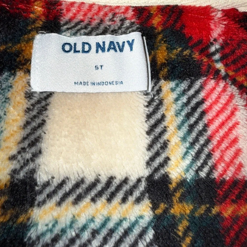 Old Navy Toddler Fleece Red Green Plaid Bear Ear Hooded‎ Jacket Zip Up Size 5T